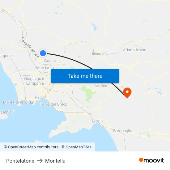 Pontelatone to Montella map