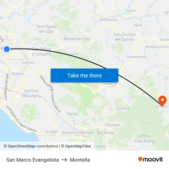 Saint Mark the Evangelist to Montella map