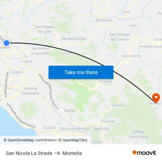 San Nicola La Strada to Montella map