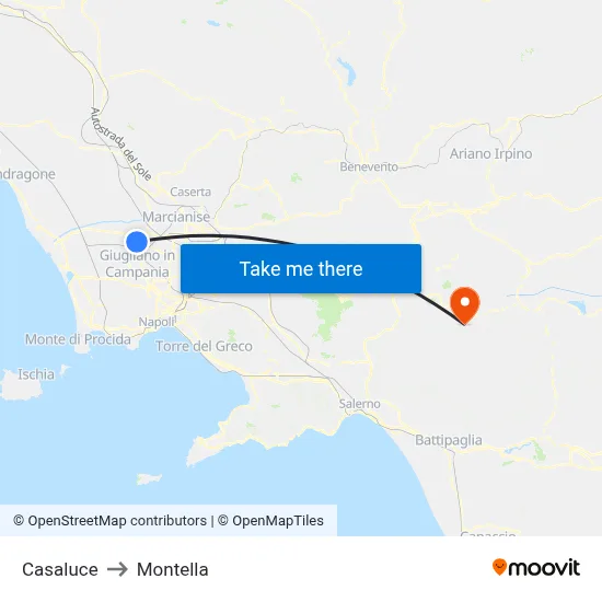 Casaluce to Montella map