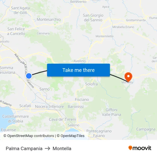 Palma Campania to Montella map