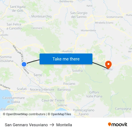 San Gennaro Vesuviano to Montella map