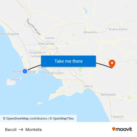 Bacoli to Montella map