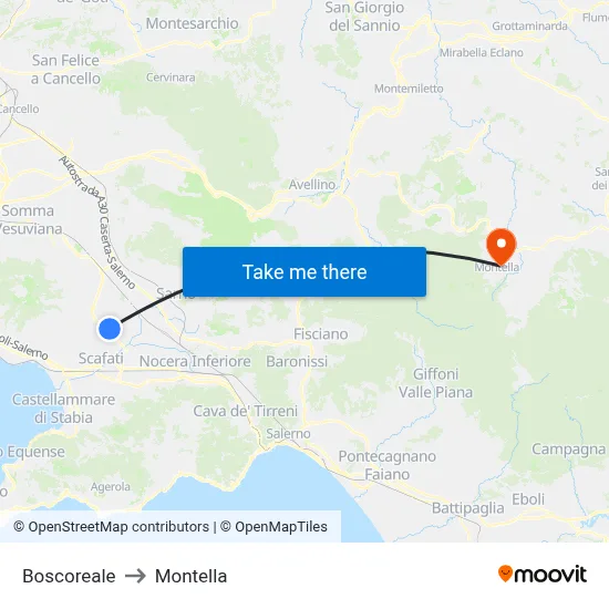 Boscoreale to Montella map