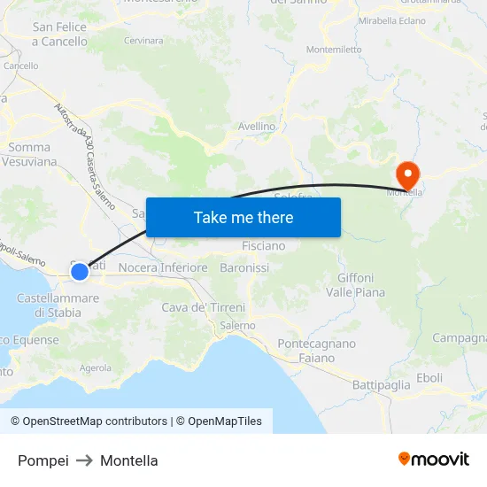Pompei to Montella map