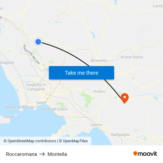 Roccaromana to Montella map