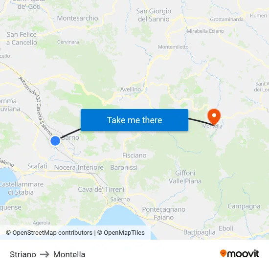 Striano to Montella map