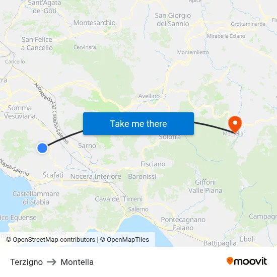 Terzigno to Montella map