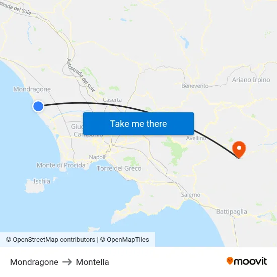 Mondragone to Montella map