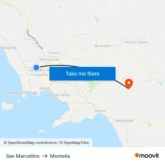San Marcellino to Montella map