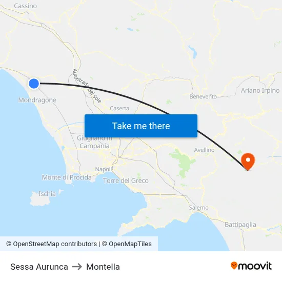 Sessa Aurunca to Montella map