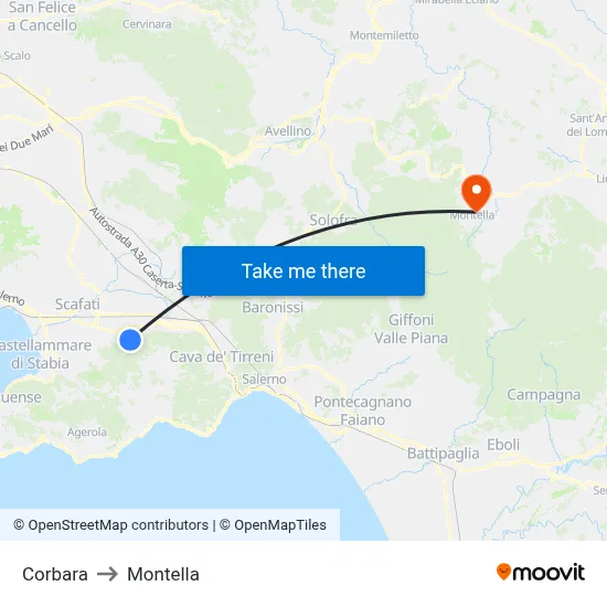 Corbara to Montella map