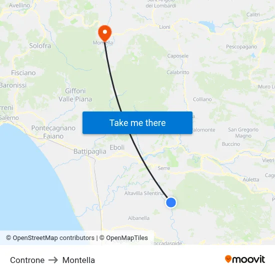 Controne to Montella map