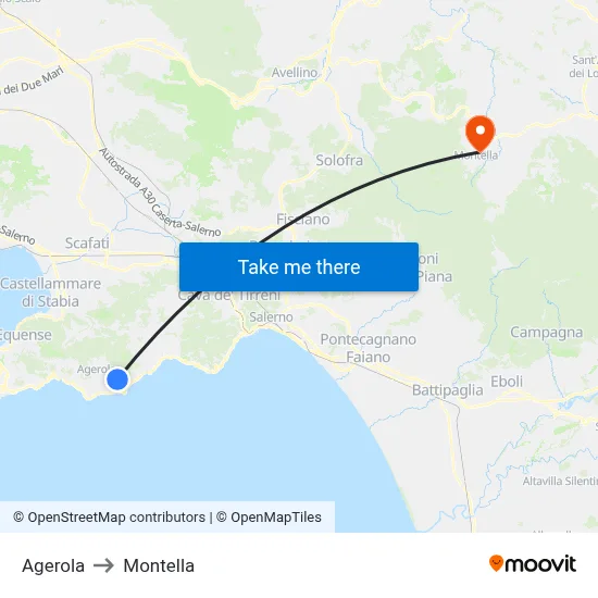 Agerola to Montella map