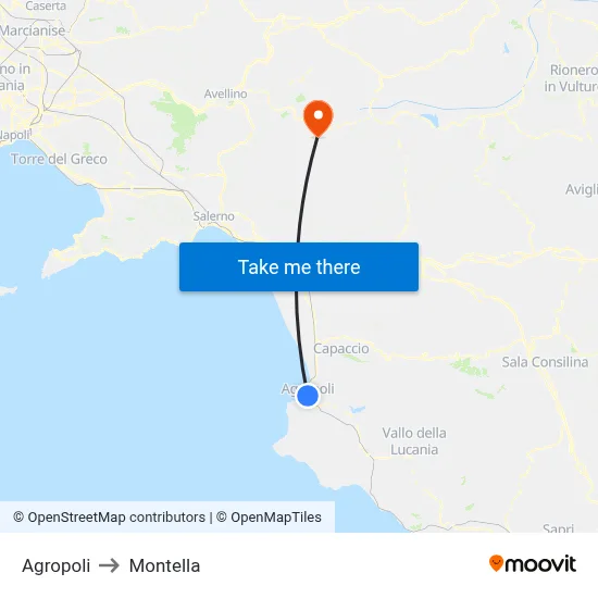 Agropoli to Montella map