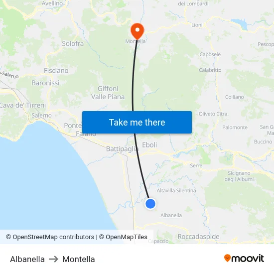 Albanella to Montella map