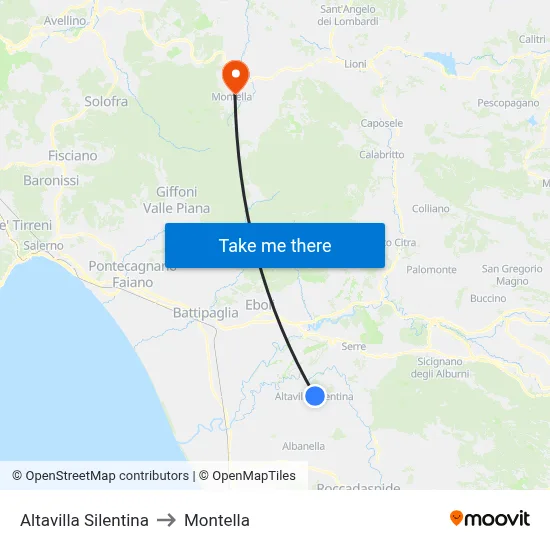 Altavilla Silentina to Montella map