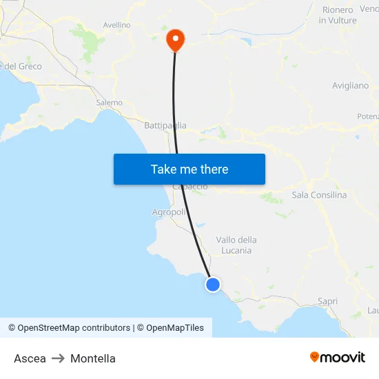 Ascea to Montella map