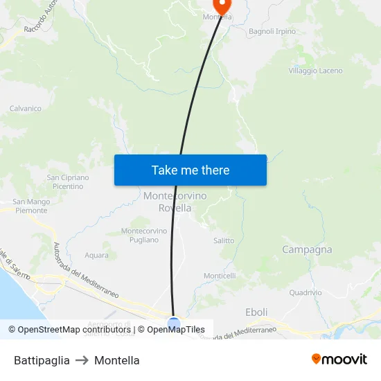 Battipaglia to Montella map