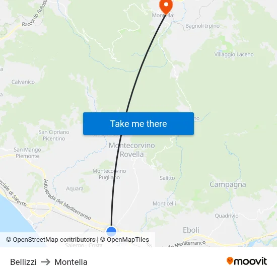 Bellizzi to Montella map