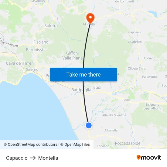 Capaccio to Montella map