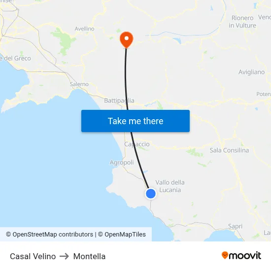Casal Velino to Montella map