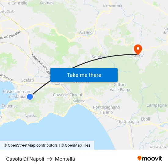 Casola di Napoli to Montella map