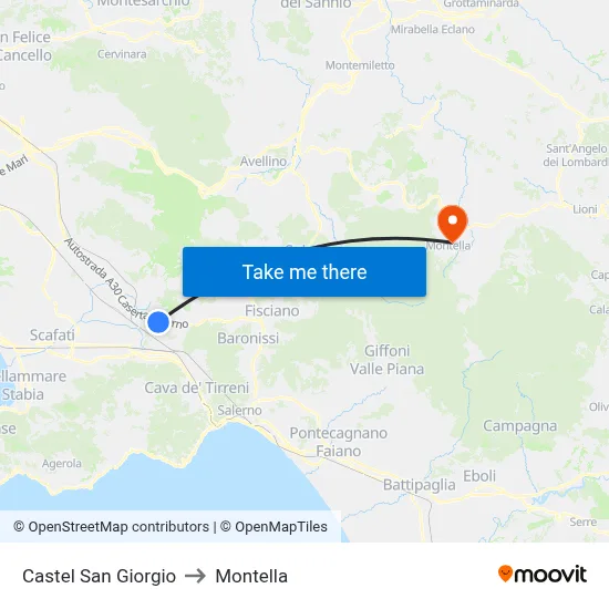 Castel San Giorgio to Montella map