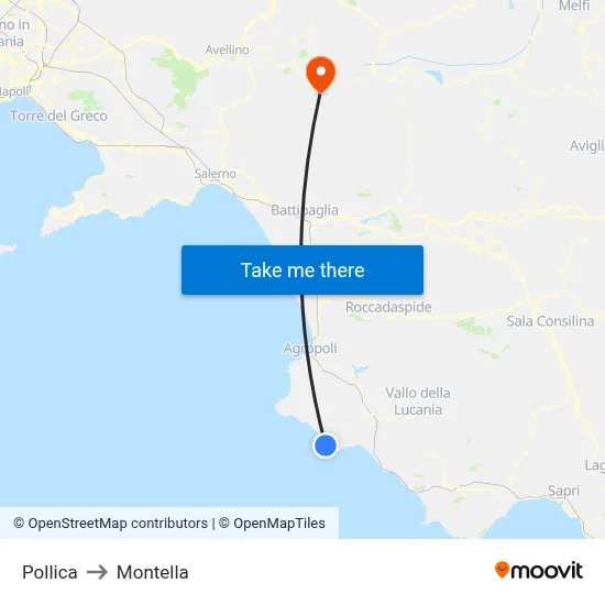 Pollica to Montella map
