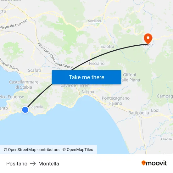 Positano to Montella map