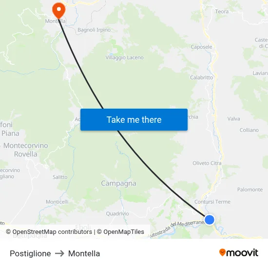 Postiglione to Montella map