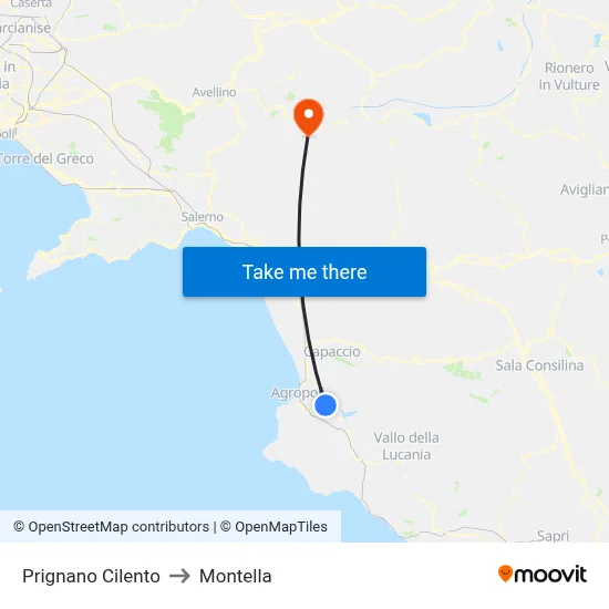 Prignano Cilento to Montella map