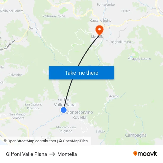 Giffoni Valle Piana to Montella map
