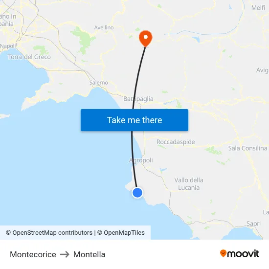 Montecorice to Montella map