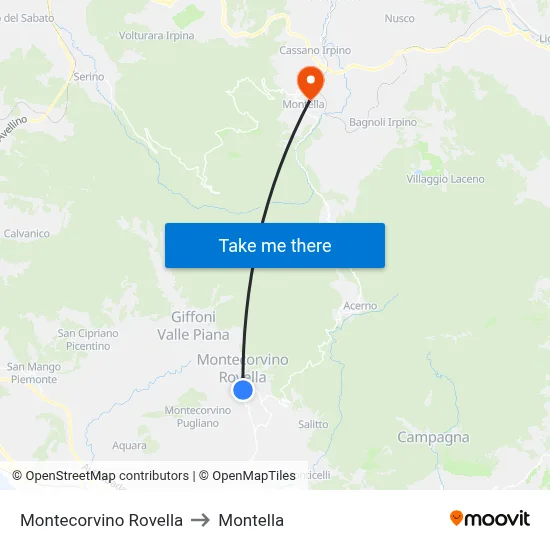 Montecorvino Rovella to Montella map