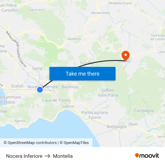 Nocera Inferiore to Montella map