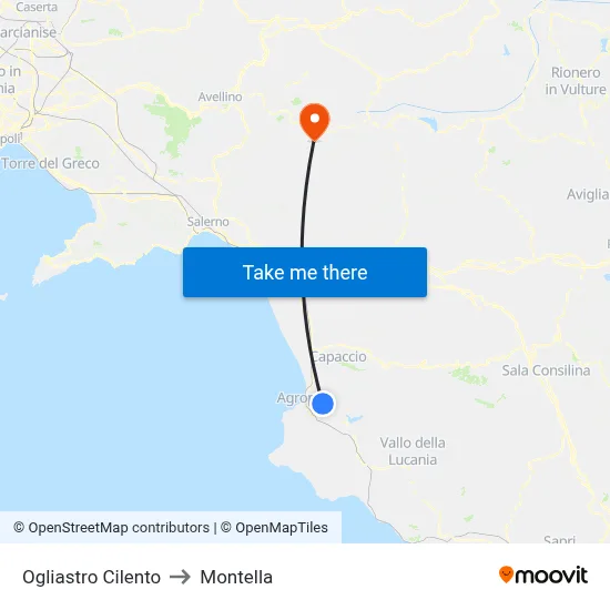 Ogliastro Cilento to Montella map