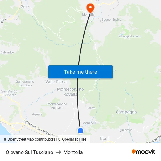 Olevano sul Tusciano to Montella map