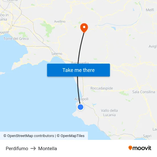 Perdifumo to Montella map