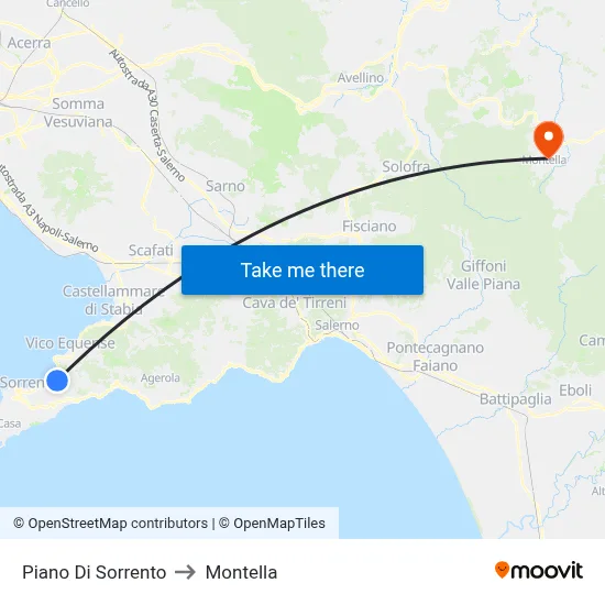 Piano Di Sorrento to Montella map