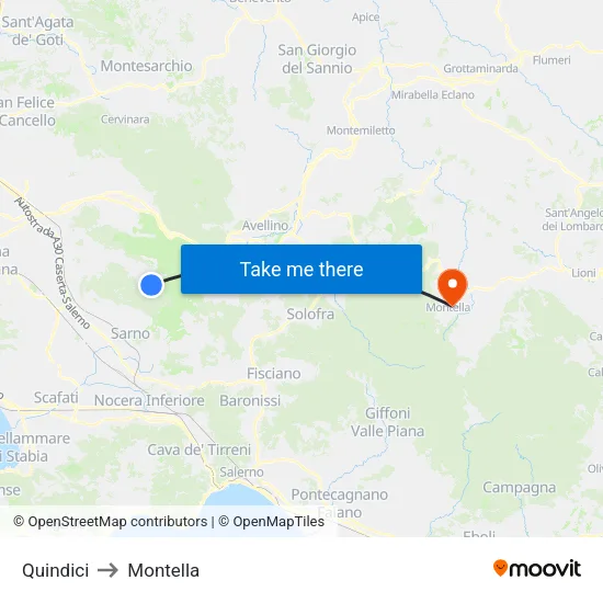 Quindici to Montella map