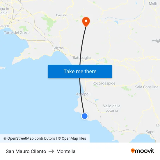 San Mauro Cilento to Montella map