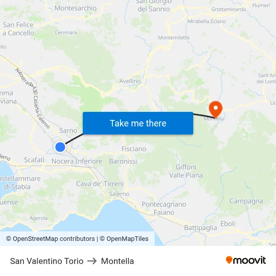 San Valentino Torio to Montella map