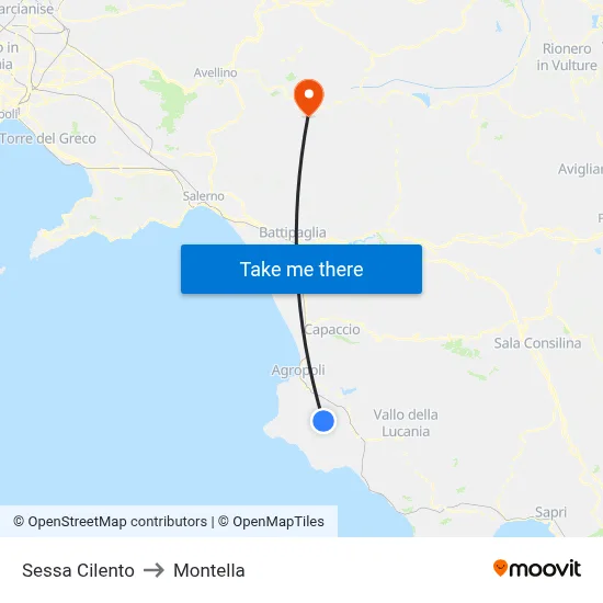 Sessa Cilento to Montella map