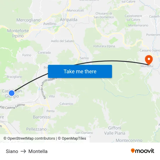 Siano to Montella map