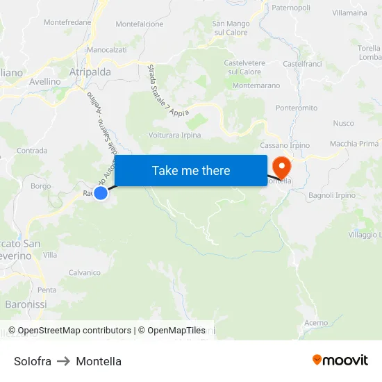 Solofra to Montella map
