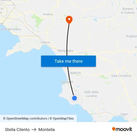 Stella Cilento to Montella map