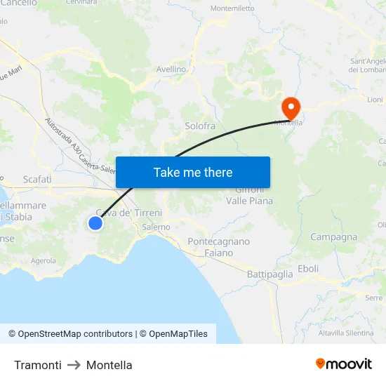 Tramonti to Montella map