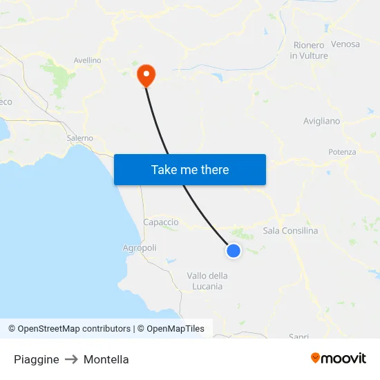 Piaggine to Montella map