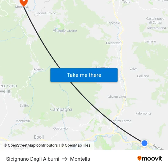 Sicignano Degli Alburni to Montella map